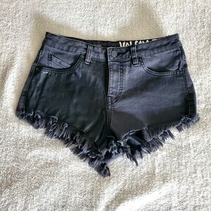 Volcom Jean Short Shorts Black Distressed Half Side Vaux Leather Summer Cowgirl
